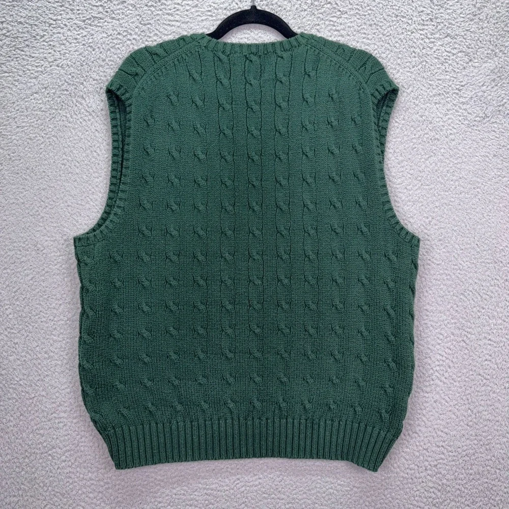 VTG Polo Ralph Lauren Sweater Vest Mens XL Green Pima Cotton Cable Knit V-Neck